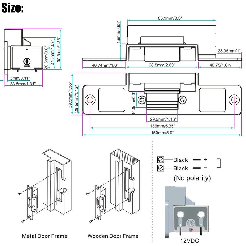 UHPPOTE Electric Strike Door Lock Fail-Secure for Access Control System Deadlatches or Cylindrical Locksets - Image 4